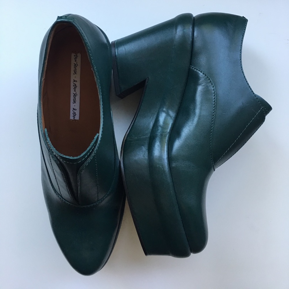 & Other Stories Dark Green Leather Platform Loafers